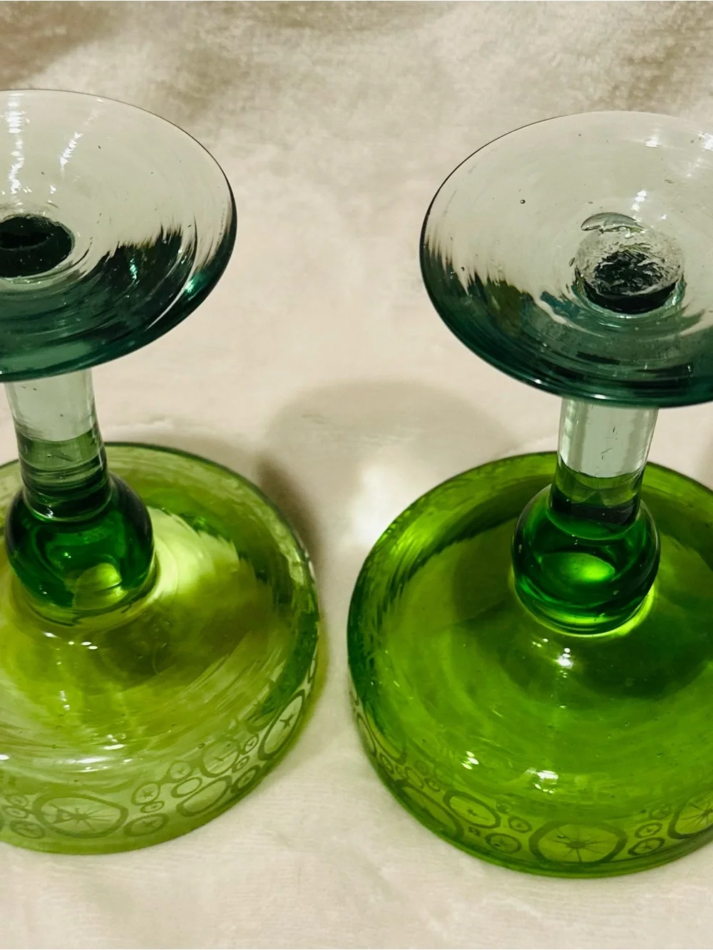 Authentic Mexican Hand Blown Green Margarita Glasses Set of 2 Limes Barware